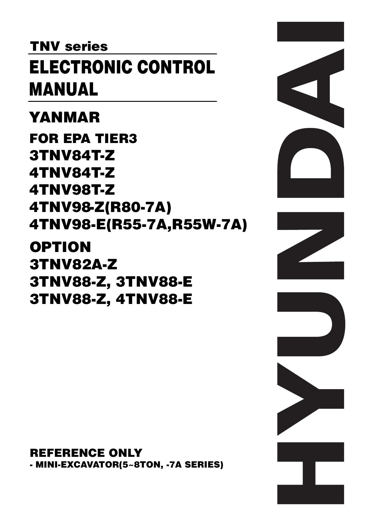 ecm YANMAR ELECTRONIC CONTROL MANUAL FOR EPA TIER3 3TNV84T-Z 4TNV84T-Z 4TNV98T-Z 4TNV98-Z(R80-7A) 4TNV98-E(R55-7A,R55W-7A)